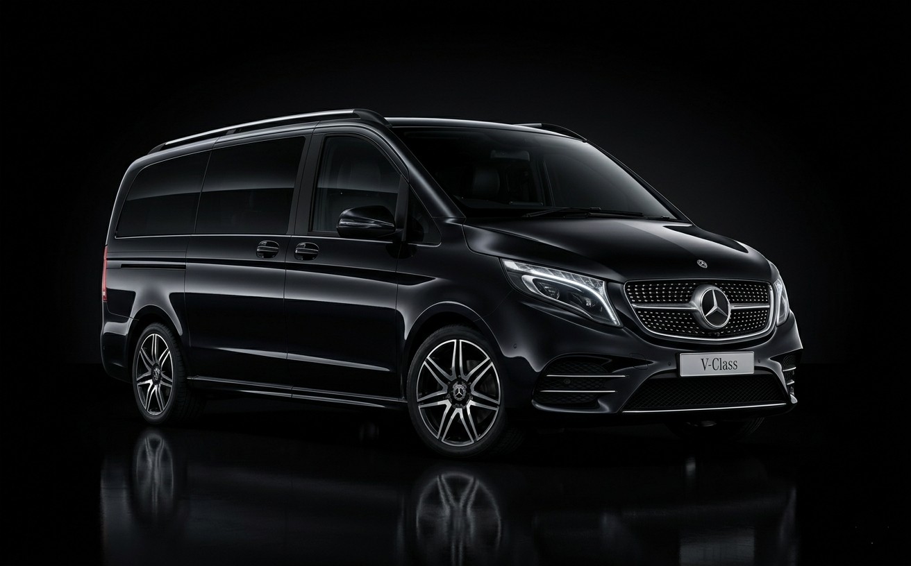 Black Mercedes-Benz V-Class Hybrid — Prestige vehicle Cedars Mobility Paris